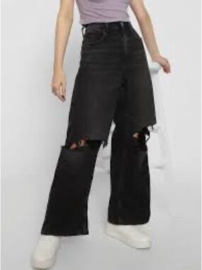 American Eagle Wide-Leg Distressed Black Jeans for Women